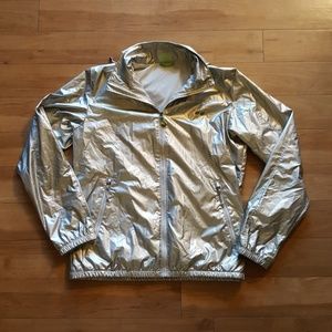 Shiny Silver Koppen Zip Windbreaker, Rain Jacket